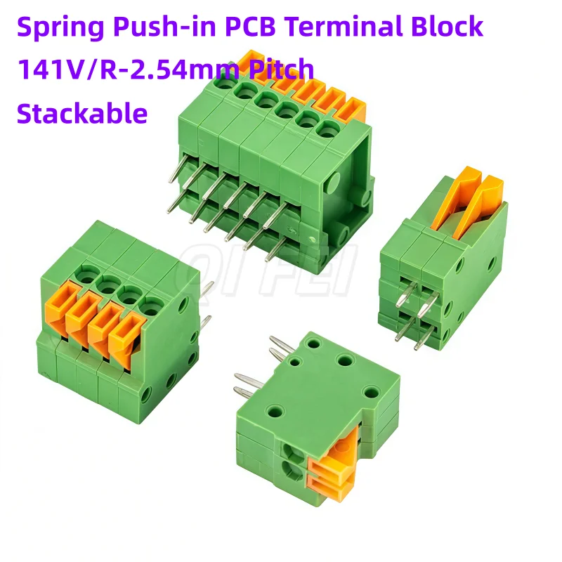 10PCS Spring Terminal Block KF141V KF141R 2.54mm Pitch DA/DG141V 141R 2P-12P Push In Screwless Stackable PCB Wire Connector