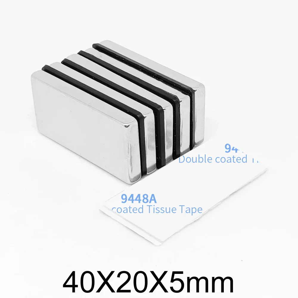 1/2/5/10/15PCS 40x20x5mm Sheet Rare Earth Neodymium Magnet With 3M Self - Adhesive 40*20*5 Block Strong Powerful Magnets 40x20x5