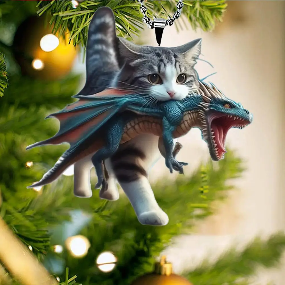 Cat Pendant Decoration Fun Cat Decor Realistic Cat Car Pendant Keychain Dinosaur-shaped Rearview Mirror Hanging Ornament
