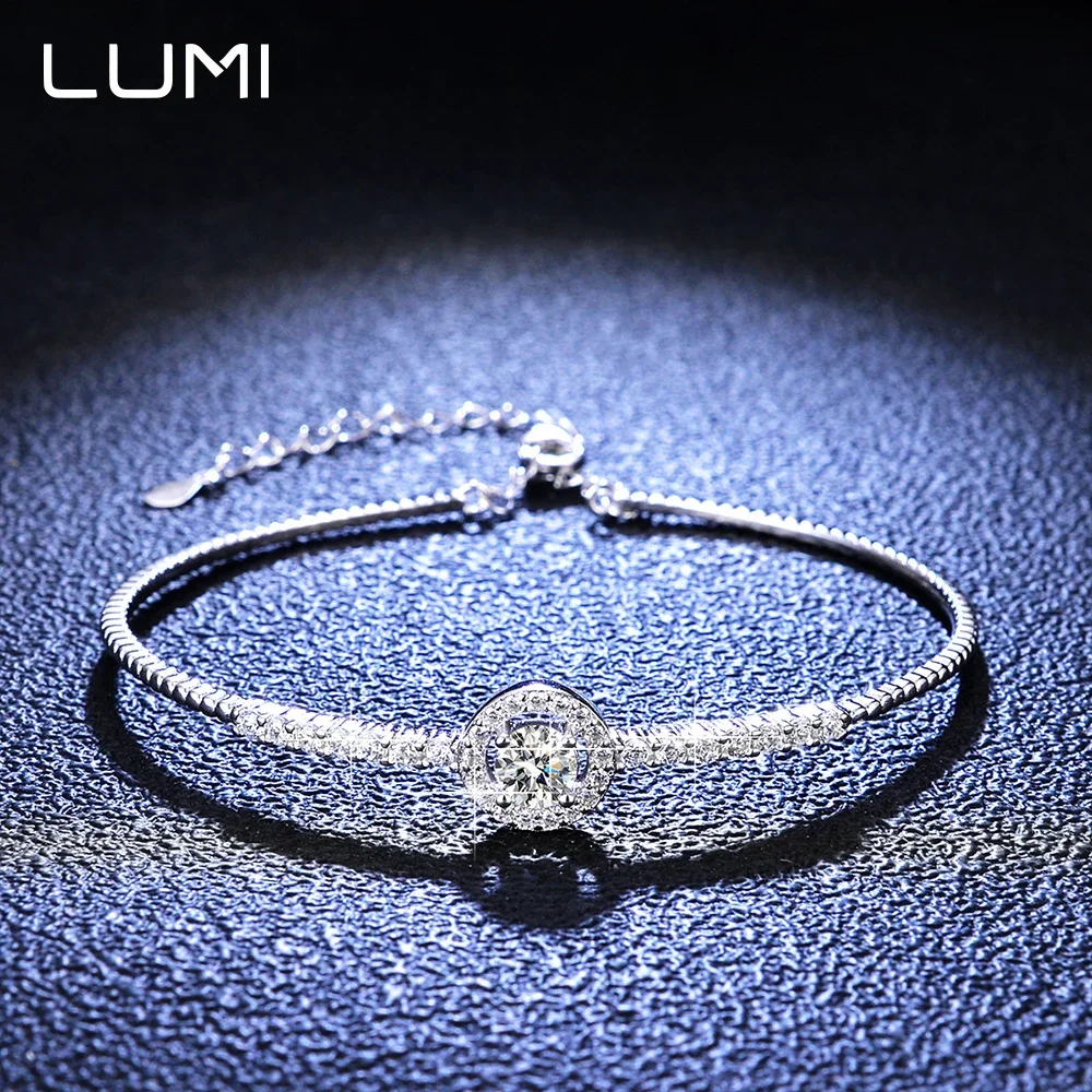 

Сияющая звезда 0,5 карата Муассанит S925 Серебряный браслет Регулируемая цепочка для женщин Вечеринка Юбилей День рождения Подарок