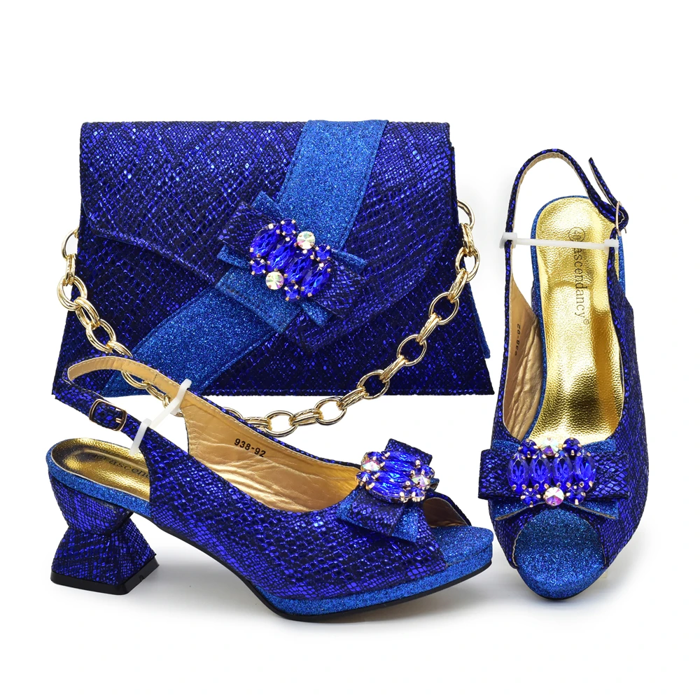 

doershow New Arrival Shoes and Bag Set African Sets 2024 blue Nigerian Women Shoes and Matching Bags Set for wedding! HFG1-9