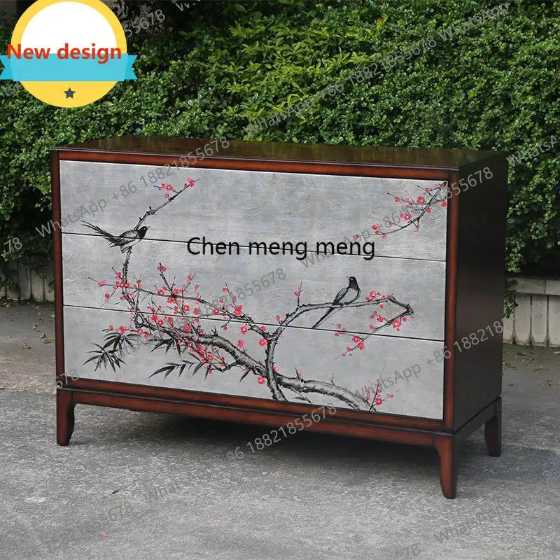 

American antique door-to-door entrance cabinet villa hand-painted art silver foil decorative cabinet customization
