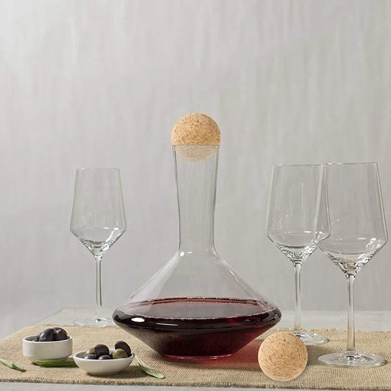 4 Pieces Wooden Cork Ball Wine Stopper, Cork Ball Stopper For Wine Decanter Carafe Bottle Replacement 2.1 Inch/ 5.5 Cm