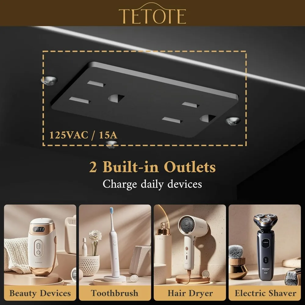 خزانة أدوية للحمام بإطار معدني بإضاءة LED باللون الأسود، مقاس 20 × 26 بوصة، مثبتة على السطح أو