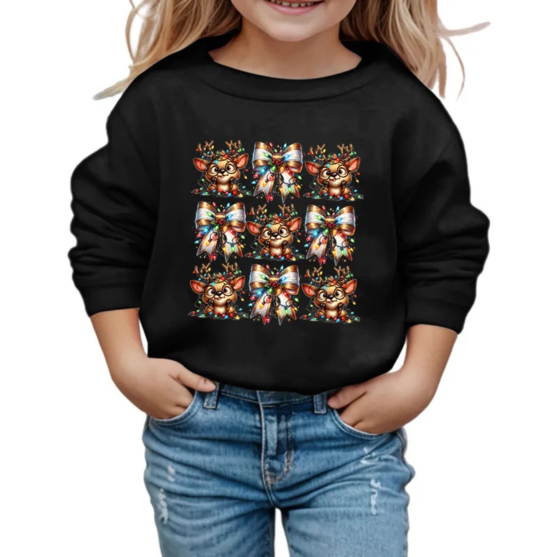 

Christmas Style Bow Print Round-neck Long-sleeved Warm Hoodie for Big Kids Kids Clothes Boys Sweatshirts Sweater Clothes