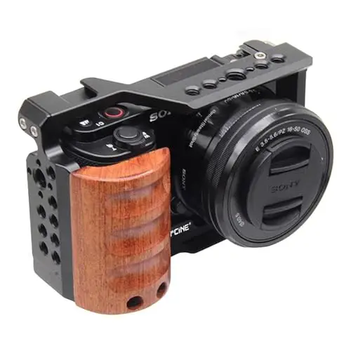 

Клетка для камеры ZVE10 для Sony Alpha ZV-E10 с деревянной рукояткой, полностью алюминиевая клетка для Sony ZVE10, видеосъемка, холодный башмак