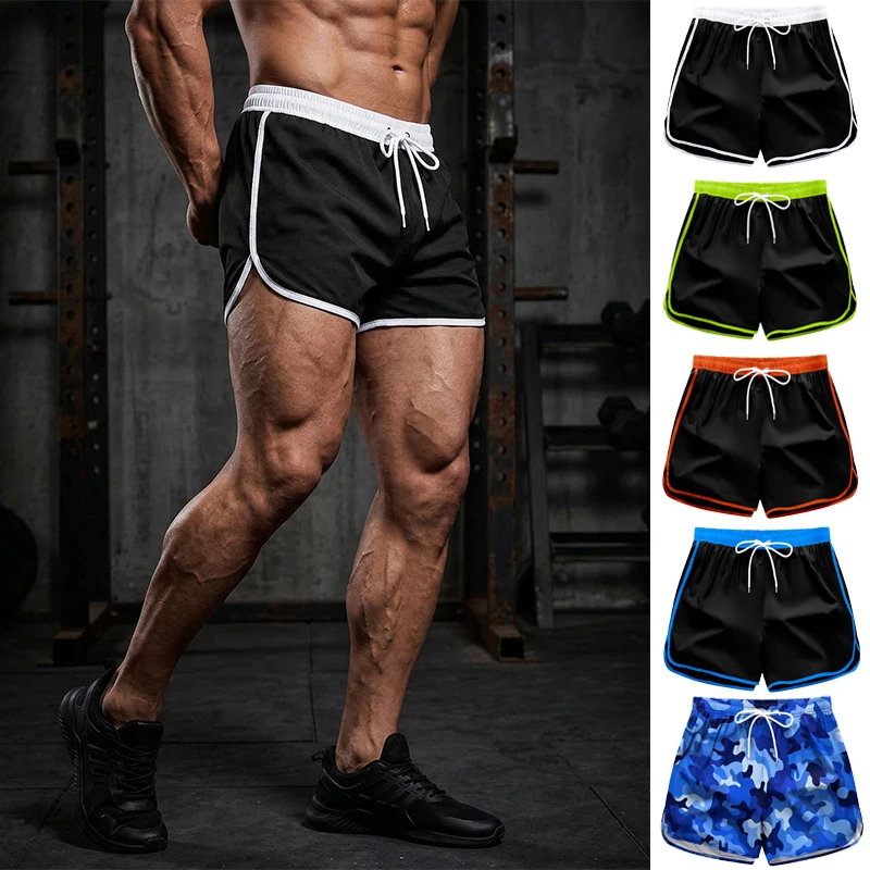 Men's Gym Workout Running Shorts Summer Athletic Quick Dry Breathable Shorts with Drawstring Elastic Waist Split Hem Activewear