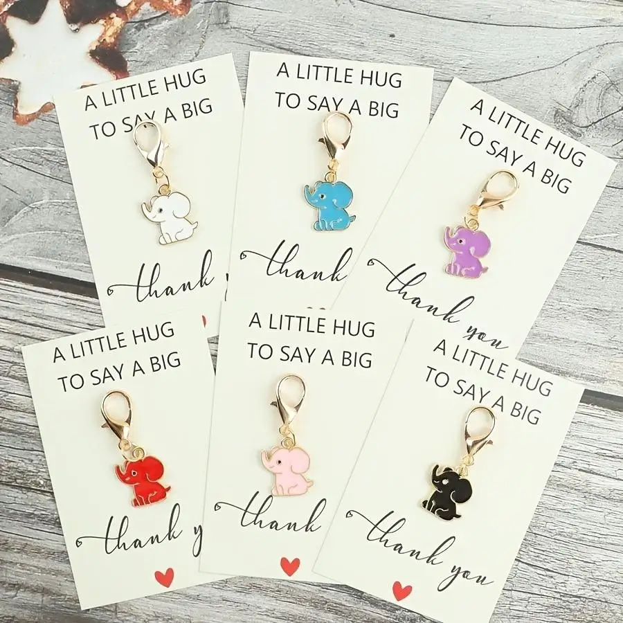1/5/10/20/50/100pcs 2D Cute Elephant Keychain Set, Includes Thank You Card, Decorative Bag Charm, Ideal Bag Charm, Perfect Eleph