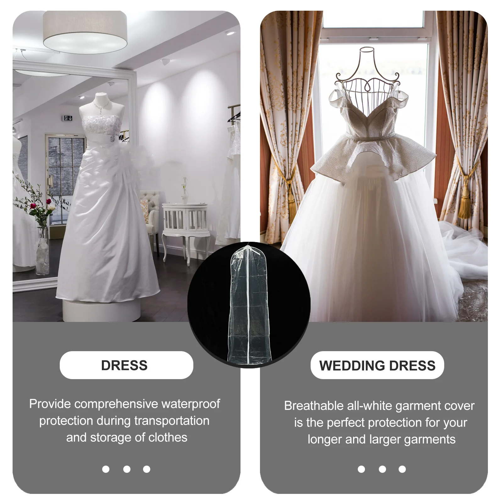

Long Dress Garment Bag Waterproof Reusable Peva Wedding Dress Storage Cover Transparent Smooth Zipper Clothes Protective