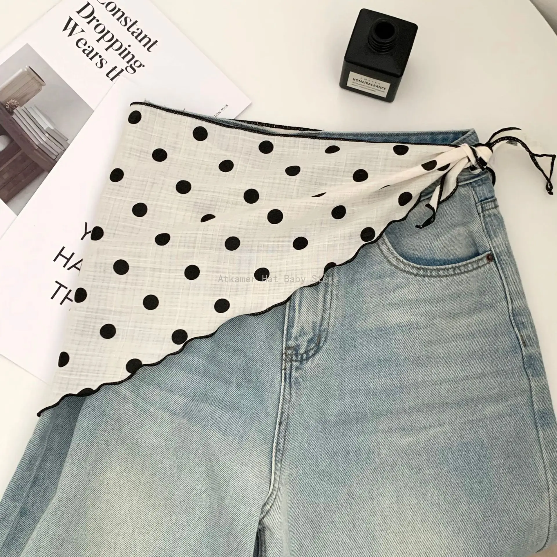 

Женские шарфы в горошек, шелковая маленькая шаль в стиле ретро, аксессуары на талии, модный универсальный треугольный шарф