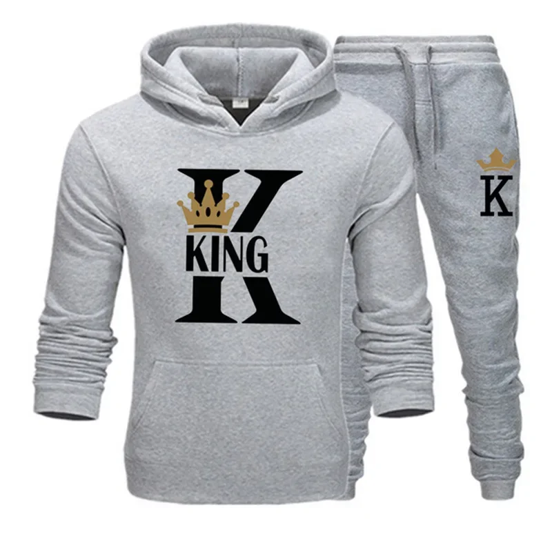 2024 Men and women hooded sweater set Hoodie + trousers, relaxed Couple set, King and Queen Print, Autumn/Winter, new