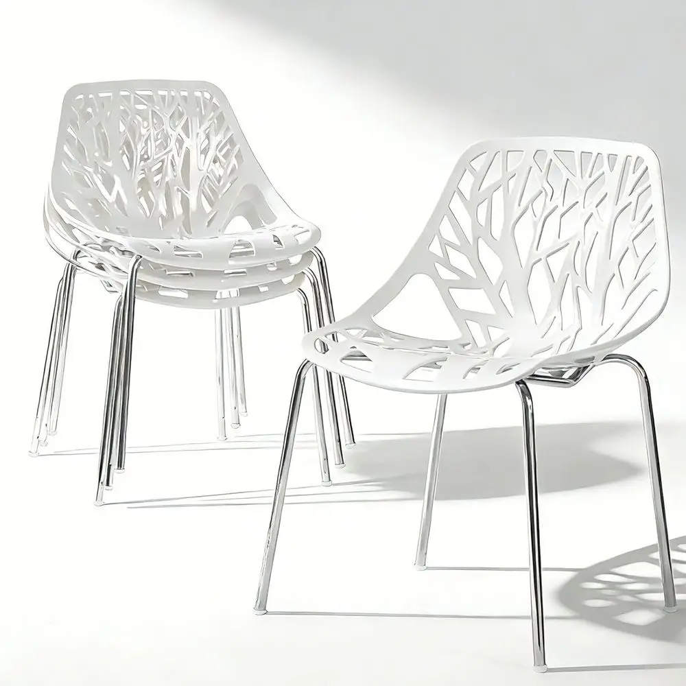 

4-Piece Stackable Plastic Dining Chairs Set, Bird's Nest Design, Suitable for Kitchen, Dining, Bedroom, Living Room, Supports Up