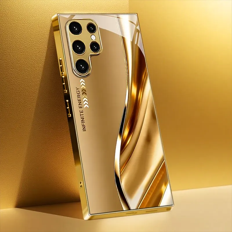 Minimally textured gold plated glass phone case suitable for Samsung Galaxy S26 S25 S24 S23 S22 S21 S20FE/Ultra/Plus5G anti-drop