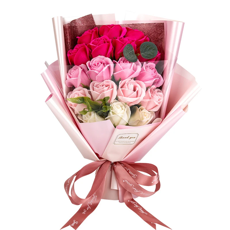 Künstliche Seifenblume, Rosenstrauß, Geschenktüten, Valentinstag, Geburtstag, Geschenk, Hochzeit, Heimdekoration, 18-Rosen-Seifenstrauß, Geschenkbox – Detail 9