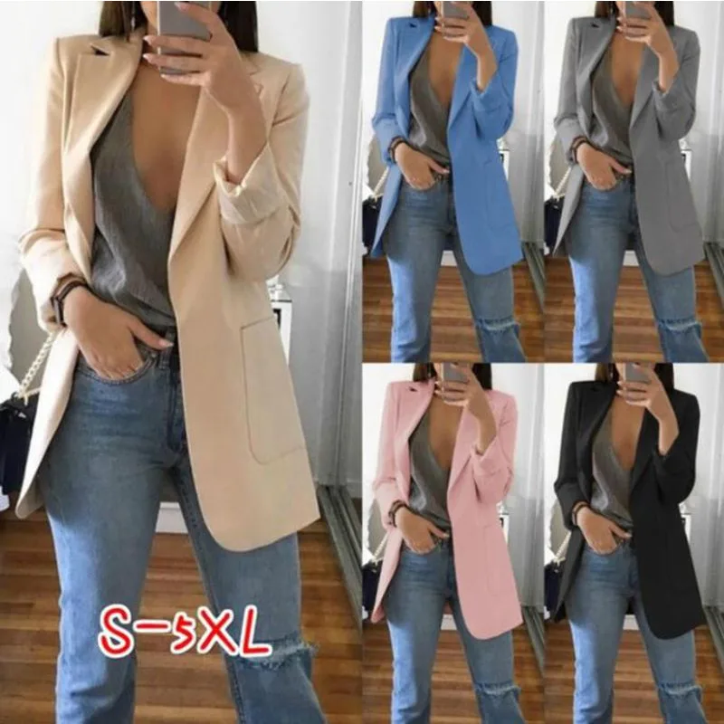 Elegante chaqueta de traje de moda para mujer, Blazer de talla grande, cárdigan ajustado, abrigo de solapa sólida, ropa exterior elegante