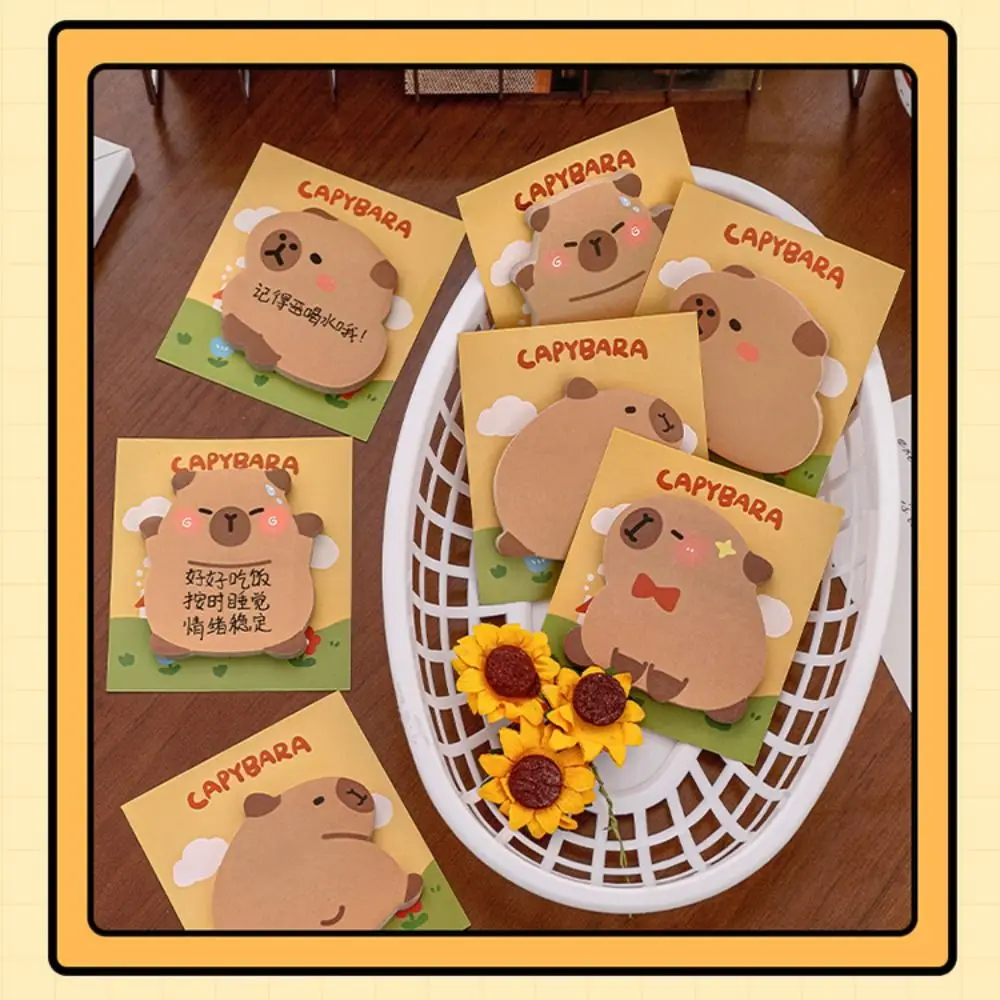 Bloc de notas autoadhesivo de dibujos animados Capybara, Bloc de notas de papelería, suministros escolares, 30 hojas, regalo