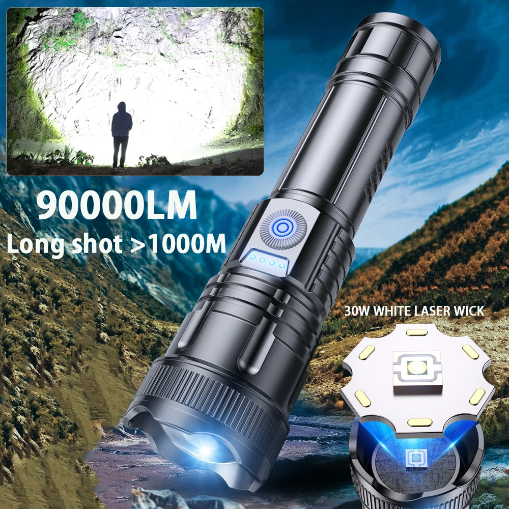 

High Power Led Flashlight Rechargeable Torch Zoom Long Range Xenon Lamp Portable Usb Hand Lantern For Camping, Outdoor，Emergency