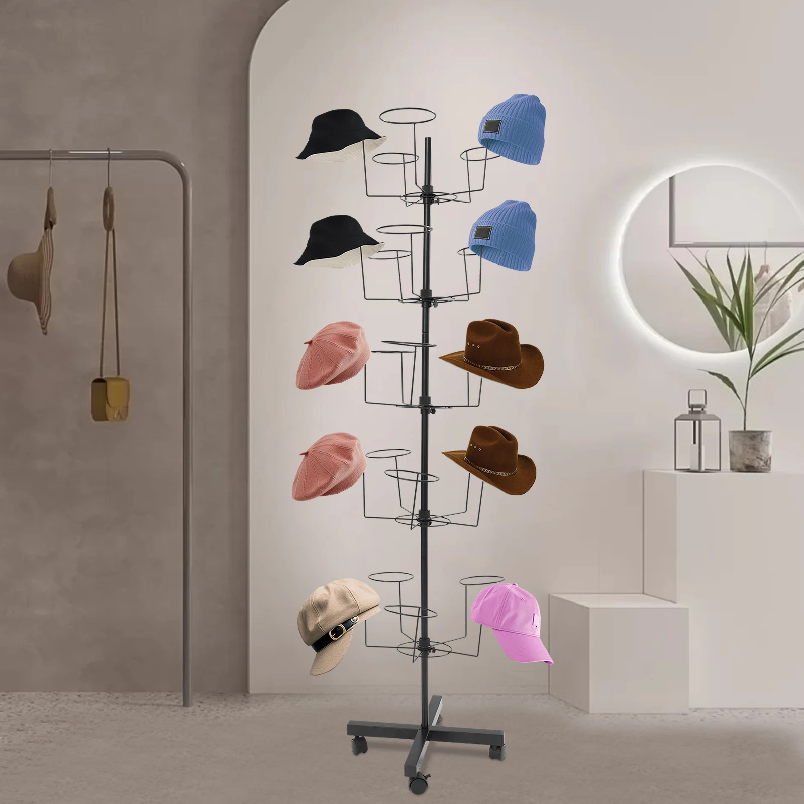 

Black Rotating Hat Rack 5 Tier Caps Hats Display Stand Organizer Storage for Closet Bedroom Entryway Home Decor
