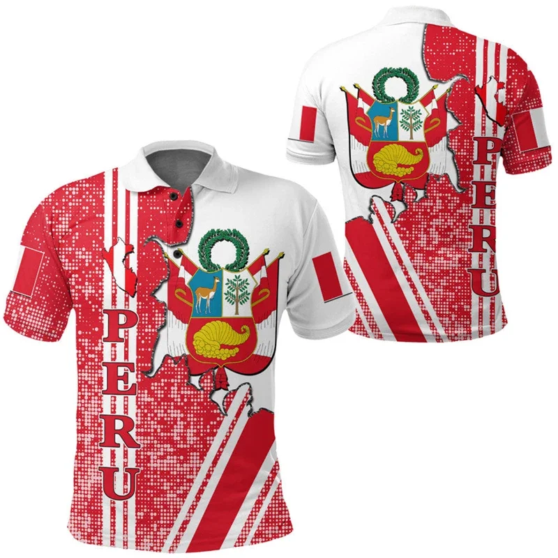 

Peru Flag Map 3D Print Polo Shirts For Men Clothes Casual Sport Jersey National Emblem POLO Shirt Coat Of Arms Male Short Sleeve