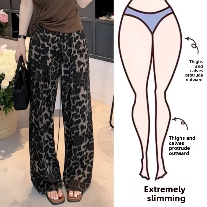 

Retro Leopard Print Loose Casual Pants Women's Summer Thin Wide Leg Elastic Waist Slimming Trousers plus Size Comfortable Bre...