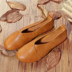 Genuine Leather Flat Shoes Woman Hand-sewn Leather Loafers Cowhide Flexible Spring Casual Shoes Women Flats Women Shoes