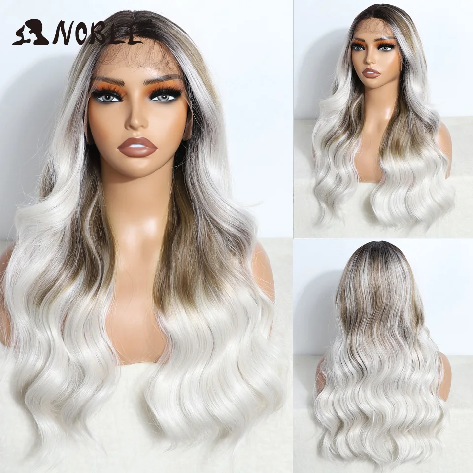 Noble Synthetic Lace Front Wig 22 Inch Cosplay Wine Red Wig Easy Wear White Body Wavy Lace Wig For Women Wig Ombre Blonde Wig