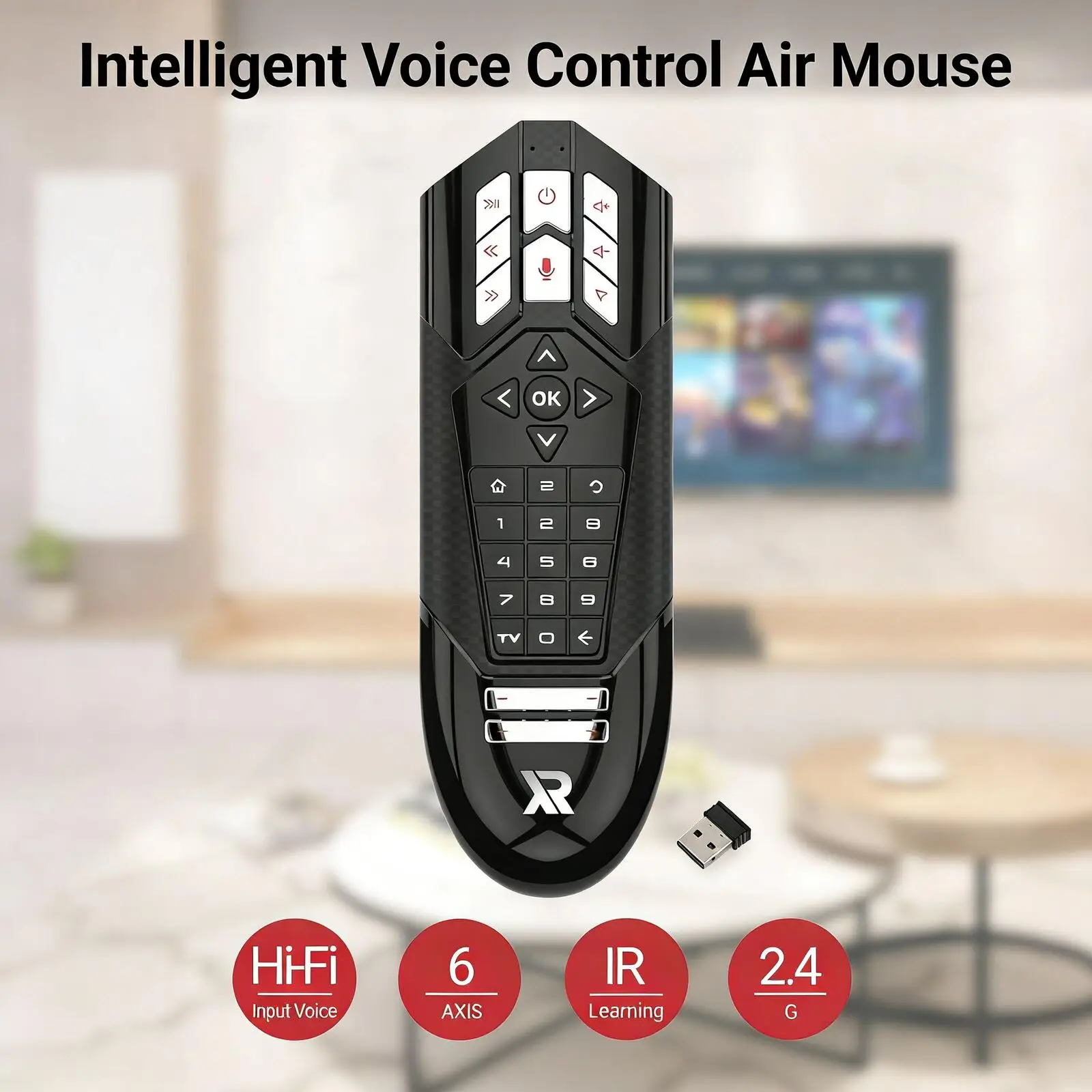 

Intelligent Voice Control Air Mouse 2.4G Wireless 6 Axis Gyroscope Programmable Keys For Smart TV PC Projector Google Assistant