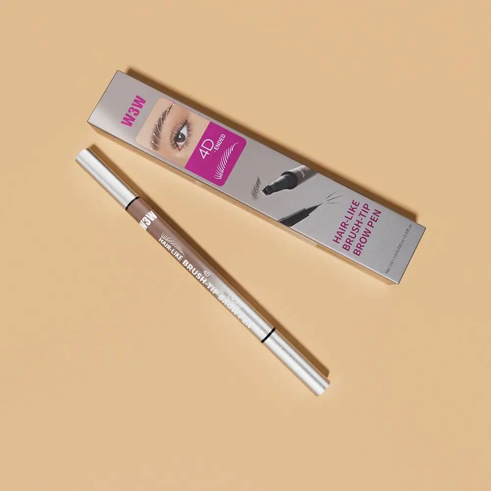 Lápiz de cejas líquido 2 en 1, lápiz de cejas resistente al agua, sin manchas, lápiz delineador de ojos de doble cabeza en miniatura 4D
