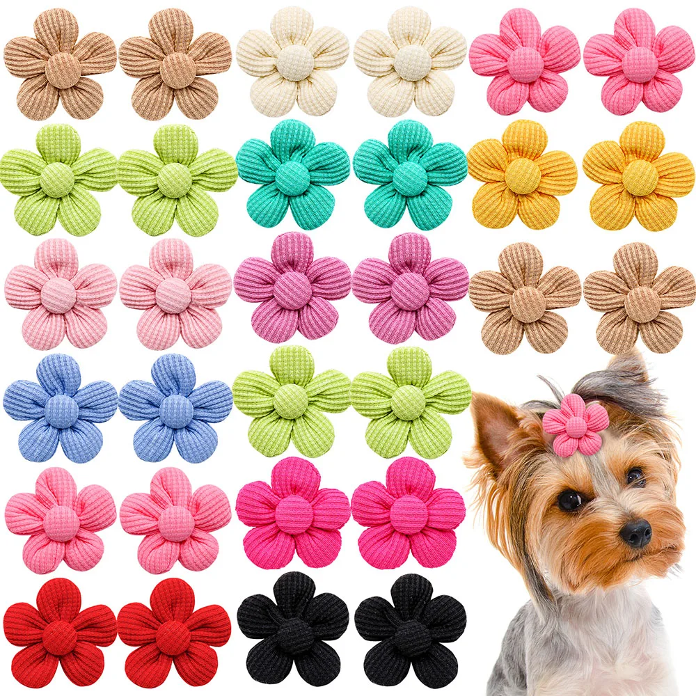 10PCS Solid Color Pet Dog Bows Puppy Flower Hair Bows Rubber Bands for Dogs Cute Cat Dog Bows Hairwear Dog Hair Accessories