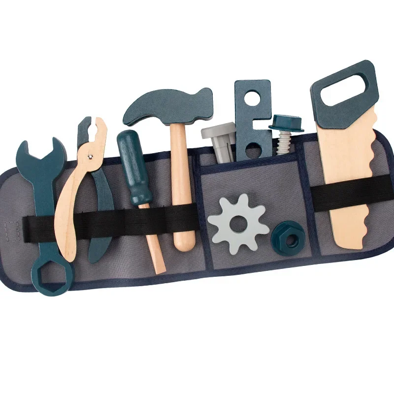 Kids Pretend Tool Role Playing Educational Toys 3-6 Year Old Boys Wooden Simulation Children's Repairman Waist Bag Set