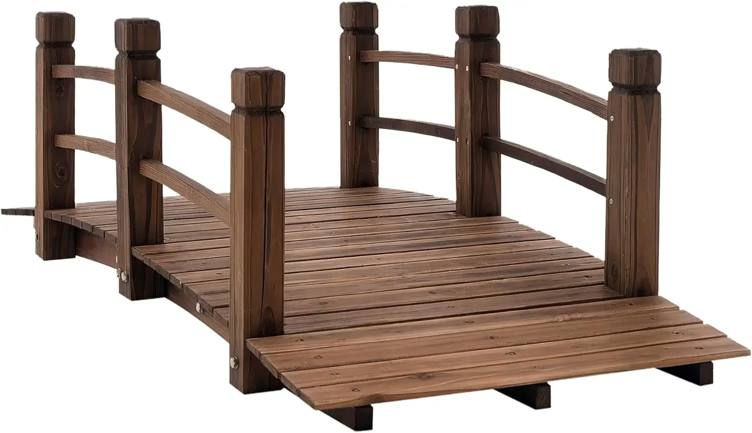 

Fir Wood Garden Bridge Arc Walkway with Side Railings for Backyards, Gardens, and Streams, Stained Wood, 60" x 26.5" x 19"