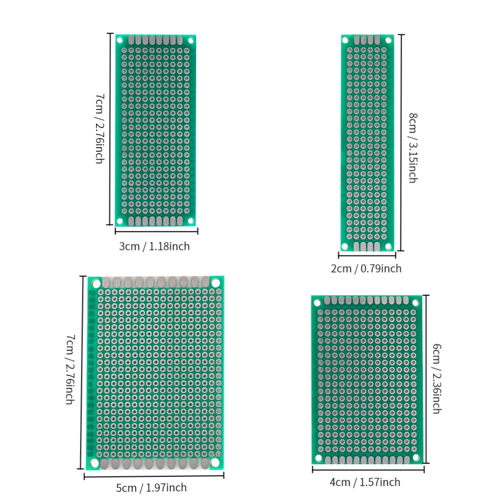 PCB Prototype Board Kit Single Sided Green 2x8/3x7/4x6/5x7cm with 1x40Pin 2.54mm Male/Female Header + Jumper Cap for Arduino DIY