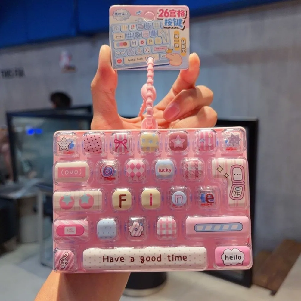 Keycap Clicker 26 Key Keycap Keychain Never Closed Colorful 26 Button Keychain Cartoon Cute Fidget Keychain Bag Hanging