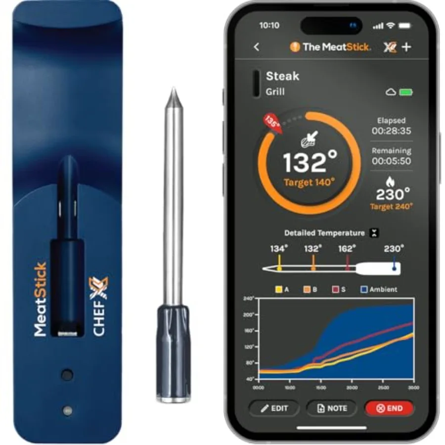 

Беспроводной термометр ChefX Wireless MeatStick - умный Bluetooth-термометр для мяса с 4 датчиками, для гриля и копчения, радиус действия более 200 м