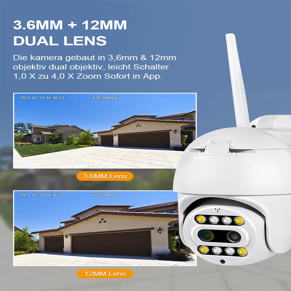 Imagem -06 - Carecam-câmera Ptz Externa com Visão Noturna Colorida Resolução hd 1080p Wifi Cctv Impermeável Lente Dupla Zoom Inteligente 10x