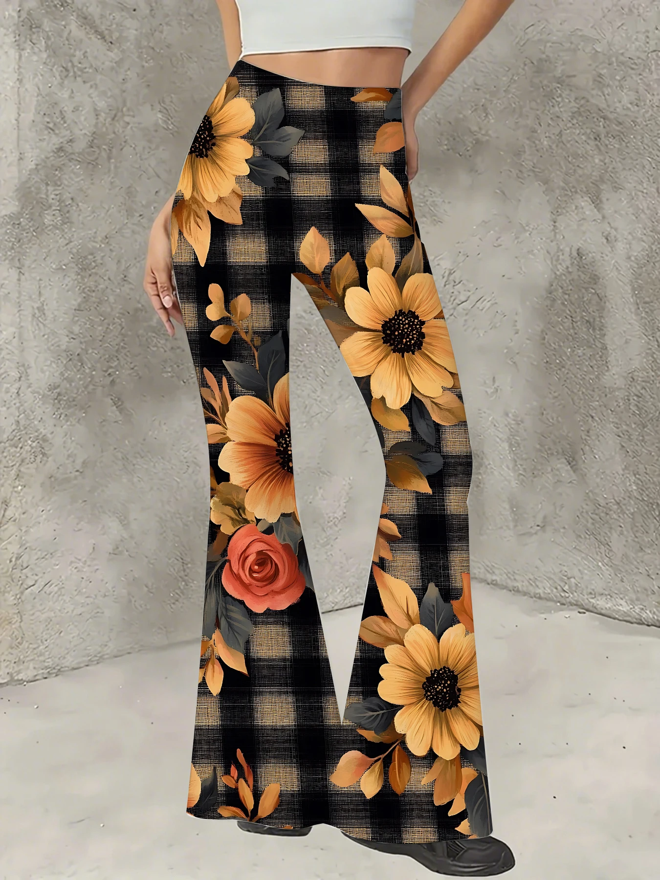 

Women's Floral Print Flare Pants Elegant Stretchy Bell Bottom Trousers Summer