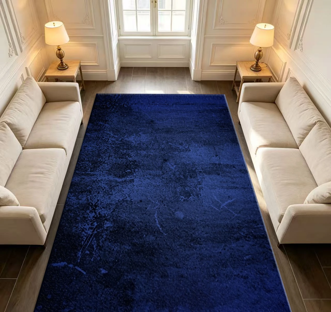 Dark Blue Grunge Texture Area Rug Retro Worn Cement Style Floor Carpet for Living Room Bedroom Indoor Home Decor