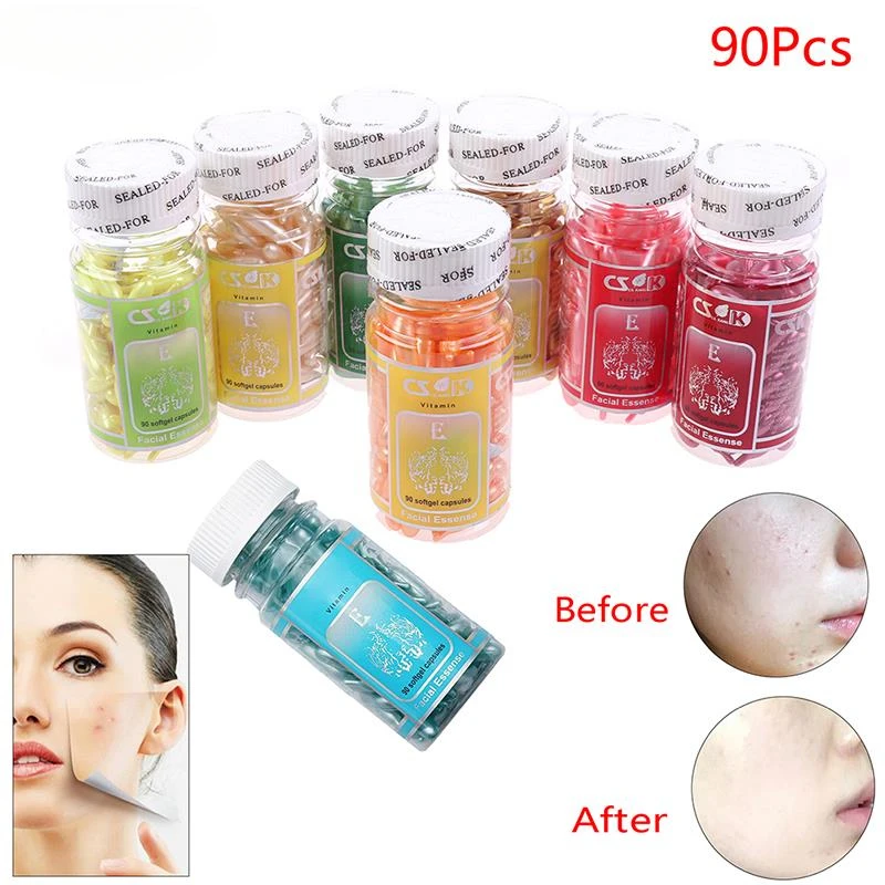 90Pcs Aloe Vera Vitamin E Serum Face Care Capsule Cream Repair Ance Scar Anti Aging Moisturizing Whitening Brightening Skin Care