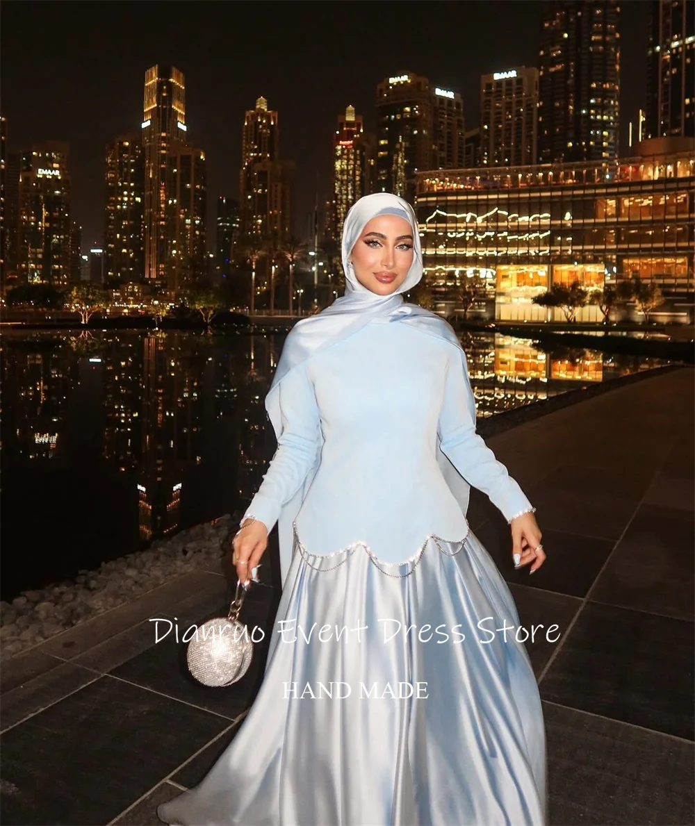 Dianruo 2025 robes de soirée modestes musulmanes Satin une ligne robes de bal plissées longueur de plancher robes de soirée de mariage saoudiennes personnalisées