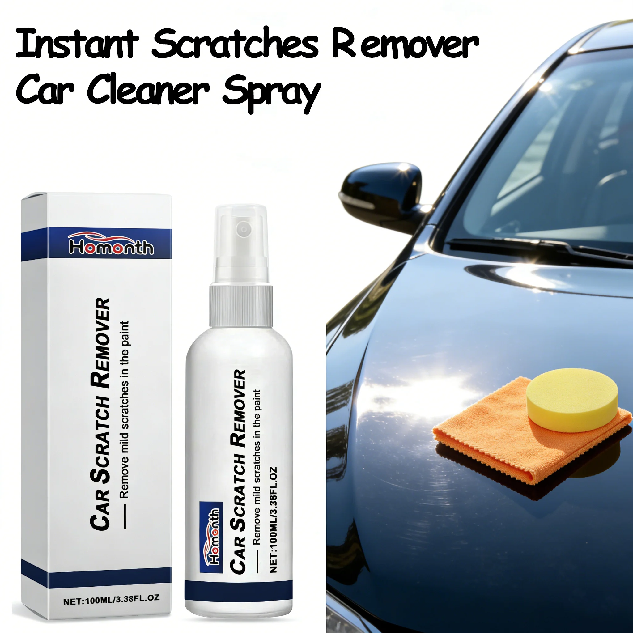 Car Scratch Remover Spray Instant Paint Repair Gloss Clear Coat Safe Removal for Swirl Marks Easy Spray Wipe Application 100ml