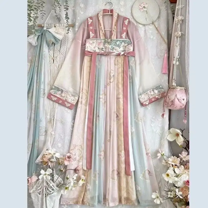 Roze Geborduurde Prinses Jurken Chinese Traditionele Hanfu Voor Vrouwen Oude Volksdans Carnaval Cosplay Kostuums Tang Dynastie