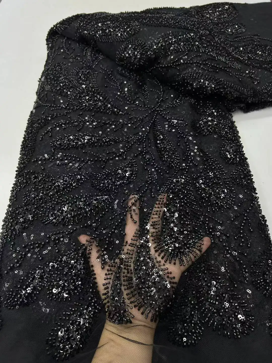 الأفريقي مطرز 2025 جودة عالية النيجيري الترتر مع اللؤلؤ الدانتيل الفرنسي تول أقمشة الدانتيل لخياطة فستان الحفلات