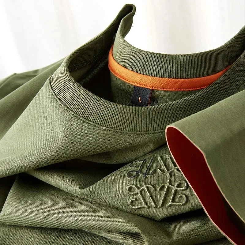 

【Mirrordust】High-End Summer Ice Silk T-Shirt Men Seamless Green Short Sleeves Fitted European Style