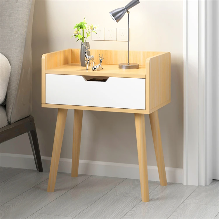 Two Drawers Beside Table Cabinet Solid Wood legs Nightstand Living Bedroom Furniture