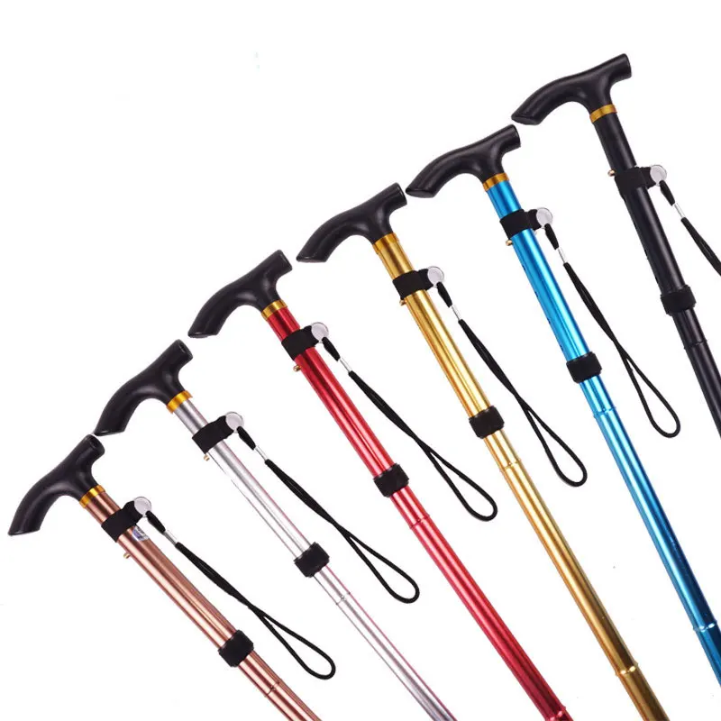 Walking Sticks Aluminum Alloy Climbing Cane Four-section Telescopic Folding Climbing And Hiking Cane Trekking Poles Elderly Cane