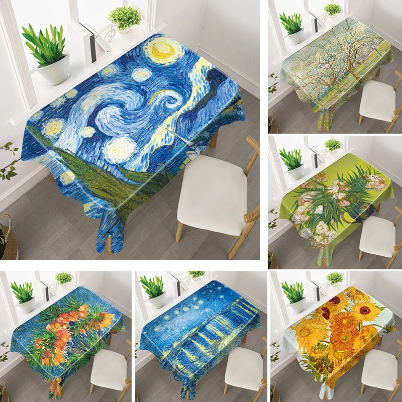 Van Gogh Starry Night Tablecloth Luxury Oil Painting Art Studio Mediterranean Style Sunflower Table Mat