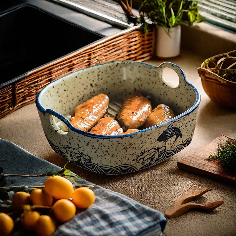 

Air Fryer Baking Tray Oven Ceramics with Ear Bowls Baking Bowls Microwave Oven Special Dishes Square Dishes Japanese Style