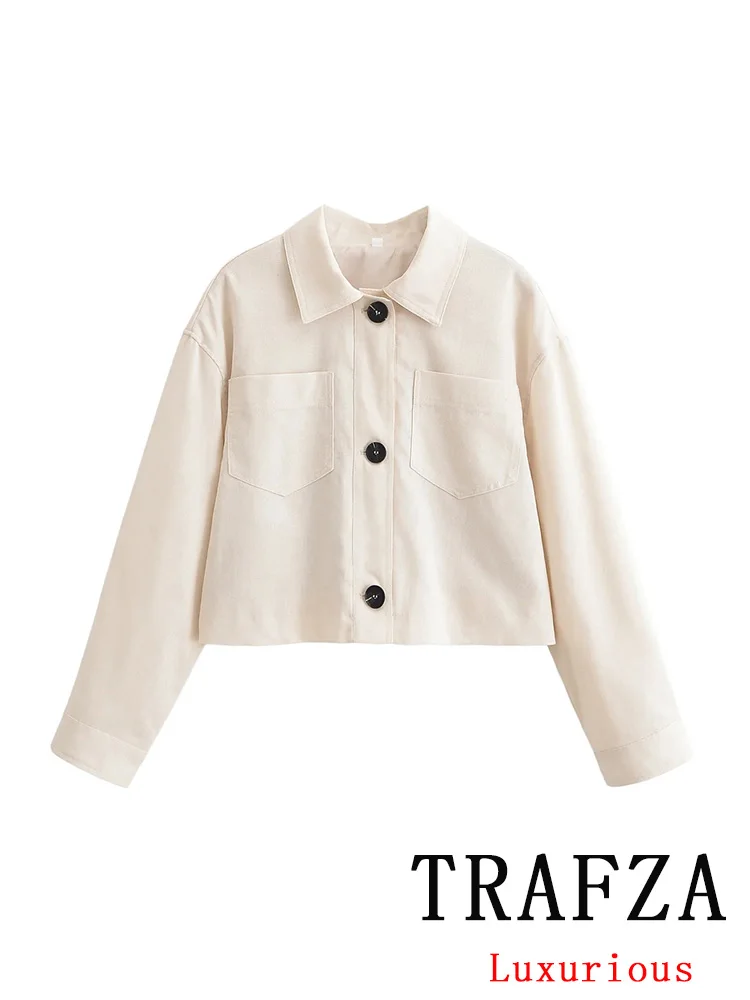 

TRAFZA Vintage Casual Chic Women Jackets Solid Turn-down Collar Single Breasted Long Sleeve Coat New Fashion 2025 Loose Coats