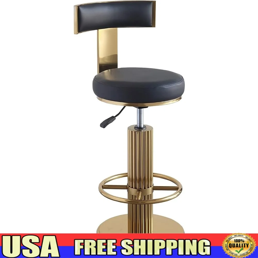 

Modern Swivel Bar Stools with Backrest Adjustable Height Comfortable Cushion Metal Legs Rotating Footrest Easy Assembly Kitchen