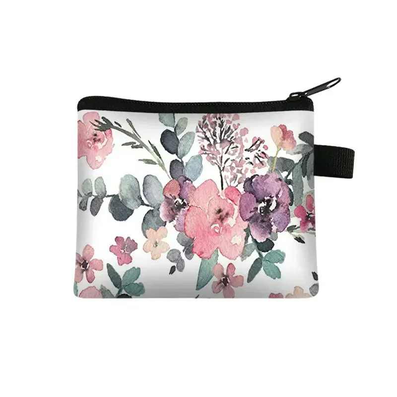 Floral Print Small Cosmetic Bag Girl Women Sanitary Napkin Storage Organizer Bag Coin Card Money Eearphone Lipstick Holder Pouch